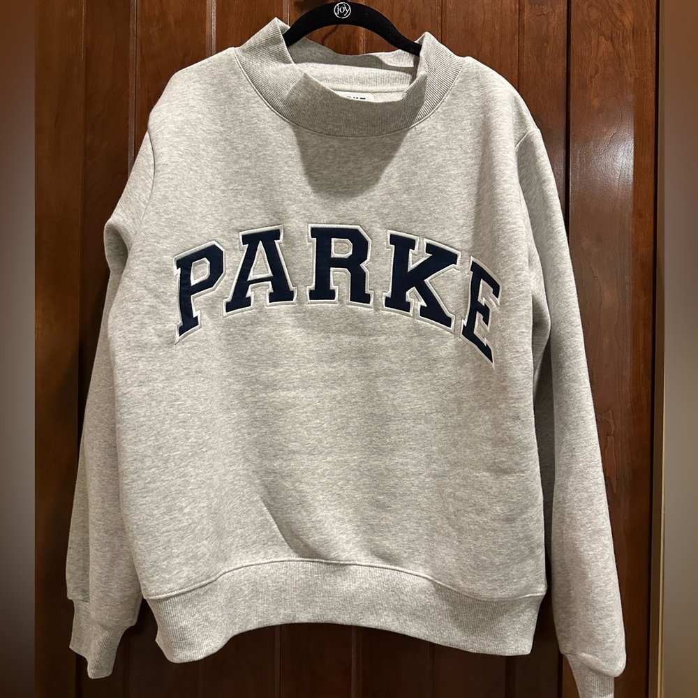 PARKE OG Varsity Mockneck Sweatshirt in Grey & Denim Size S/M NEW WITH TAGS
